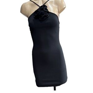 Zara Black Halter Dress with Floral Detail